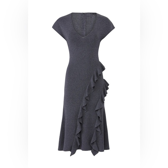 Sachin + Babi Rayon Heather Grey Knit Cascading Ruffles Feminine Dress Sz L - Picture 9 of 9